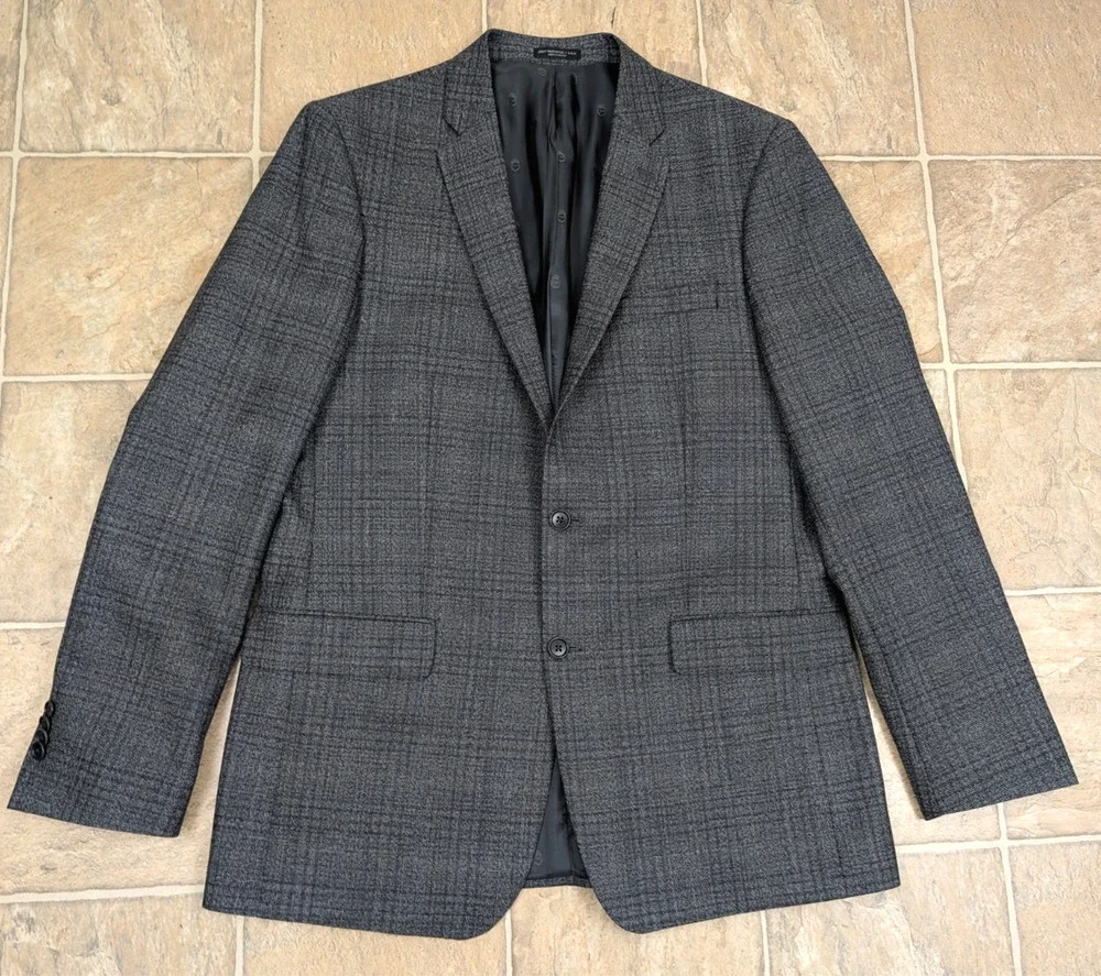 John Varvators USA sz 44L 100% Wool Blazer Jacket gray black lined 0954